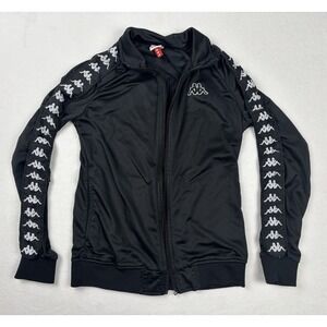Kappa Women's Banda Track Jacket Black Logo Tape Full Zip Size Large